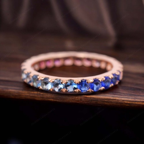 925 Sterling Silver 2mm Round Shape Natural Multi Gemstone Band Rose Gold Plated - Picture 2 of 8