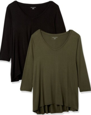 NEW Amazon Essentials Women's 2 Pack 3/4 Sleeve V-Neck Swing T-Shirt Size 2X