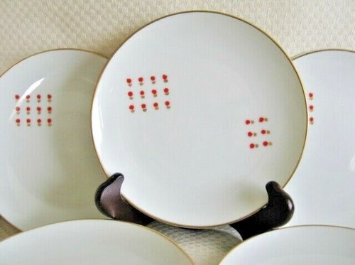 5 Noritake Nippon Toki Kaisha Brotteller 6,25" weiß mit roten Blumen Goldrand - Bild 1 von 5