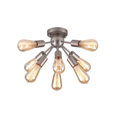 MIRREA Mid-Century Semi-Flush Mount Sputnik Ceiling Light with 8 Lights Brushed Nickel
