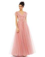 New Mac Duggal Embellished Cap Sleeve Salmon Color Gown Size 10