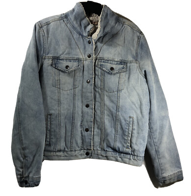 Vintage Highway Jeans Denim Sherpa Lined Jean Jacket Coat