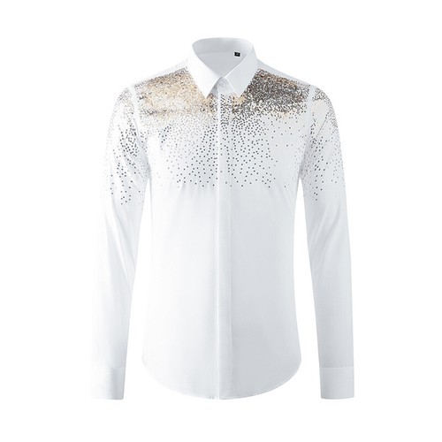 Men Gold Embroidery Light Luxury Fashion Long-sleeved Shirts Casual Business Top - Bild 5 von 26
