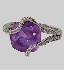 925 VINTAGE PURPLE CUBIC ZIRCONIA CZ STERLING SILVER Ring 7.25