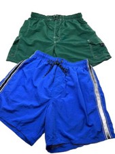 TWO VINTAGE Catalina Shorts Mens MEDIUM- Nylon Lined Swim Trunks Drawstring