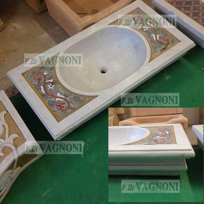 Waschbecken Spüle Badewanne Marmor Intarsien glatt marble sink kitchen stone