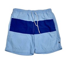 Chaps Men  s Color Blocked Swim Trunks XL Light Blue Elastic  Drawstring Shorts