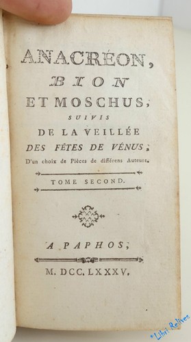 Anacreon Bion Y Almizcle Vigil Las Fiestas de Venus 2/2 A Paphos 1785 - Picture 8 of 12