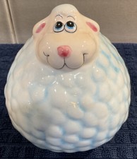 VINTAGE SMALL CERAMIC BLUE SHEEP PIGGY BANK