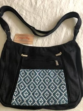 CANYON SKY Navy Denim Handbag Boho Purse Bag 4 Zipper Southwest Aztec design NWT