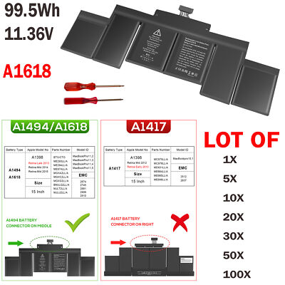  LOT A1618 A1494 Battery For Apple MacBook Pro 15  Retina A1398 Mid 2015 99.5Wh