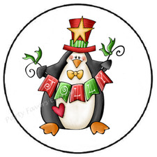 PENGUIN JOY BANNER CHRISTMAS ENVELOPE SEALS LABELS STICKERS PARTY FAVORS