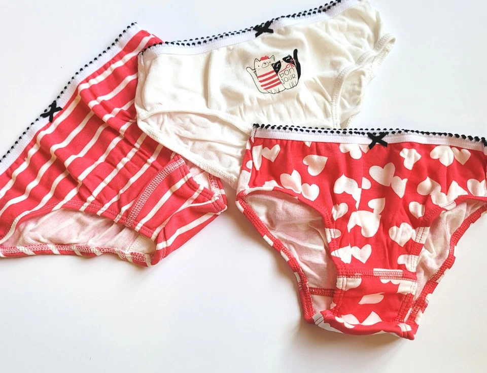 Gymboree Niñas Bragas XS 4 Ropa Interior 3 Pares Panty Pack Nuevo con Etiquetas Bonjour Corazones Gatos Foto 2 de 2
