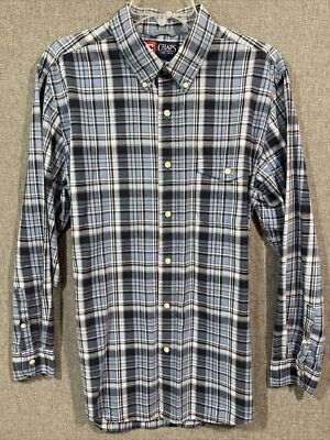 Chaps Mens L 100% Cotton Long Sleeve Button Down Blue Plaid Shirt MS42