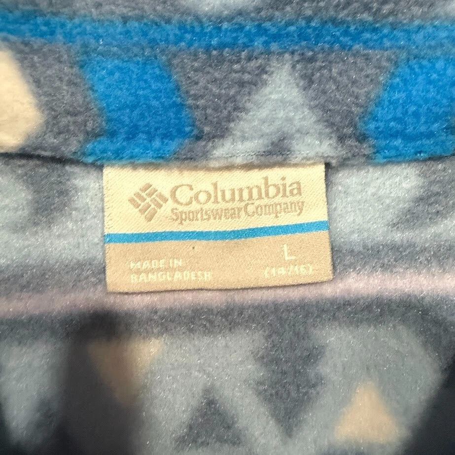 Chaqueta polar Columbia Sportswear para mujer L azul patrón geométrico cremallera completa cálida Foto 3 de 4