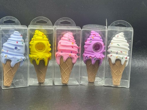 2 PACK 4.5" ICE CREAM🍦Unbreakable Silicone PIPE Glass BOWL Pipe + SCREENS - Picture 2 of 12