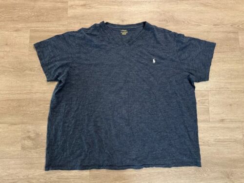 Polo Ralph Lauren T Shirt Mens 4XB Big Blue V Neck Short Sleeve Casual Preppy - Foto 1 di 9