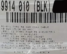 Belden 9914  #10awg RG-8/U 50Ohm Indoor/Outdoor Coaxial Cable RG8 Black /10ft