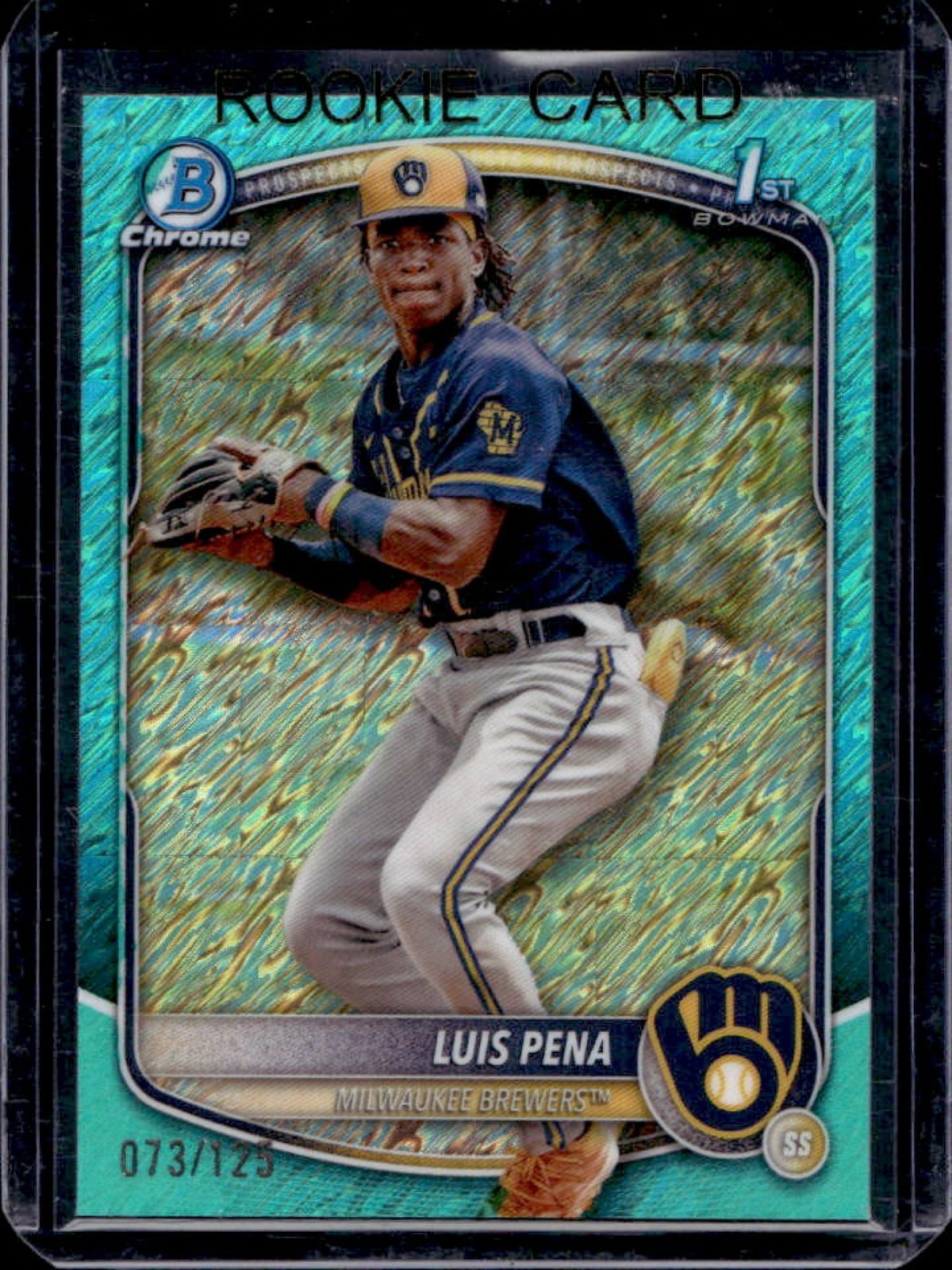 2025 Bowman Luis Pena Chrome Aqua Shimmer 1st Prospect #73/125 Brewers