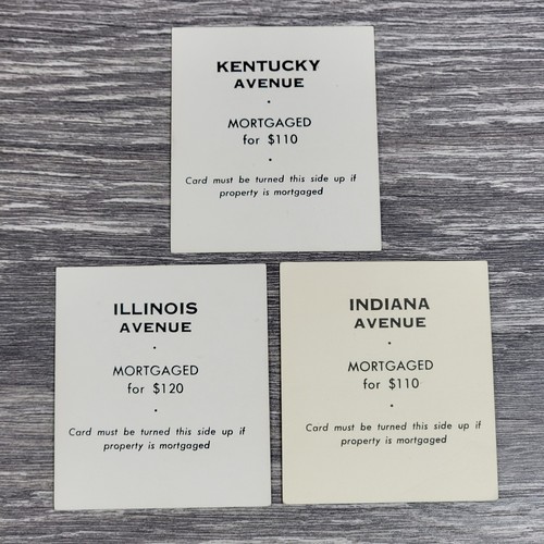 VTG Monopoly Property Deed Cards Kentucky Illinois & Indiana Ave Replacement Red - Picture 5 of 8