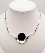 Onyx Collier 800er Silber Kette schwarzer Stein silver Chain black Stone 