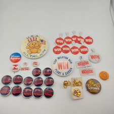 Political Pinback Buttons Tab 35 Piece Lot Nixon Ford Republican Democratic Win
