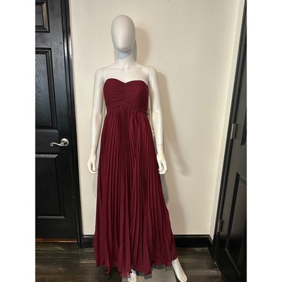 Burgundy Chiffon Strapless Pleated Dress Lace Up Back Formal Gown with  Scarf | eBay