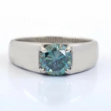 3.24 Ct Certified Blue Diamond Solitaire Ring in Prong Setting, 925 Silver
