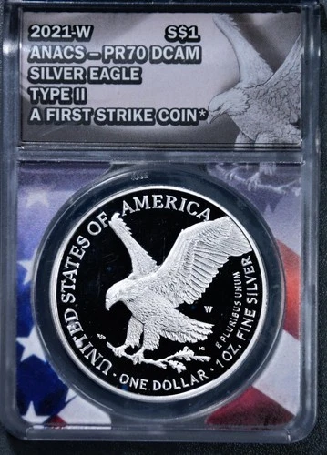 2021-W $1 AMERICAN SILVER PROOF EAGLE Type 2 FS 1 oz .999 ANACS PR70 DCAM A6807