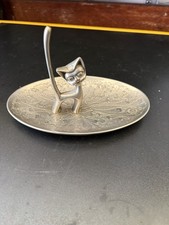 Vintage SEBA Silver Plated Jewellery Tray Cat Ring Holder Trinket Dish