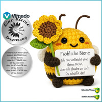 Pocket Hug Biene Figur Strickwolle Mit Sonnenblumenstrauß GlüCksbringer Geschenk