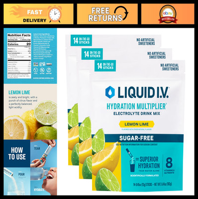 Sugar Free Electrolyte Powder Drink Mix - Lemon Lime Hydration Multiplier 3 Pack