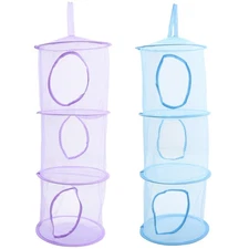 2 Pcs Foldable Hanging Storage Nets Multi Layer Mesh Drying Basket For Clothes