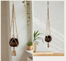 Set of 2 Puka Seashell Plant Hanger Beach Decor 1980 33.5" & 40" Planter NOT Inc