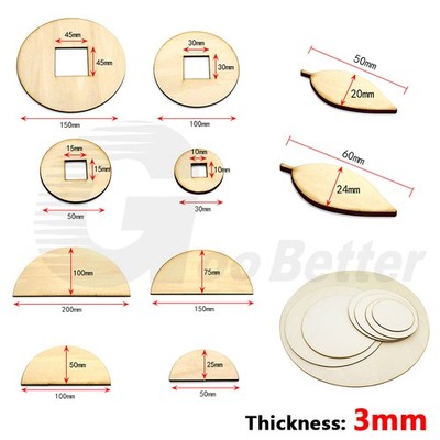 Ø 50-300mm Round Wood Board Sheet Plate Panel for Art Craft Model DIY 3mm Thick