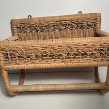 Vintage Decorative Wicker Bathroom Shelf Towel Rack 14 in.