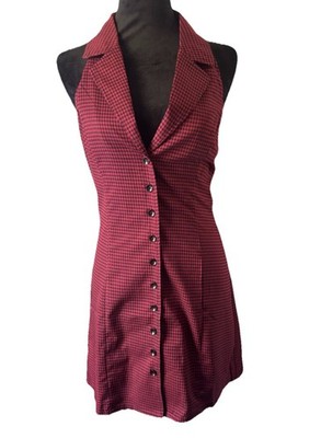 Emory Park VNeck Halter Short Mini Checkered Backless dress Womens MED NEW Y2k