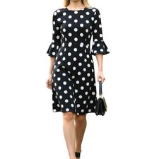 Tommy Hilfiger Polka Dot Bell Sleeve Sheath Dress Womens Size 10 Crew Neck