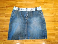 Cute Talbots Womens Size 12 Denim Blue Jean Skirt Stretch With Floral Waist Blue