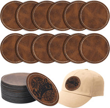 60 Pcs Blank Leatherette Hat Patches, 2.5 Inch round Adhesive Patches, Brown