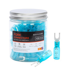 100PCS Fork Connector 8 Blue 16-14 Gauge - Heat Shrink Spade Fork Wire Connecto