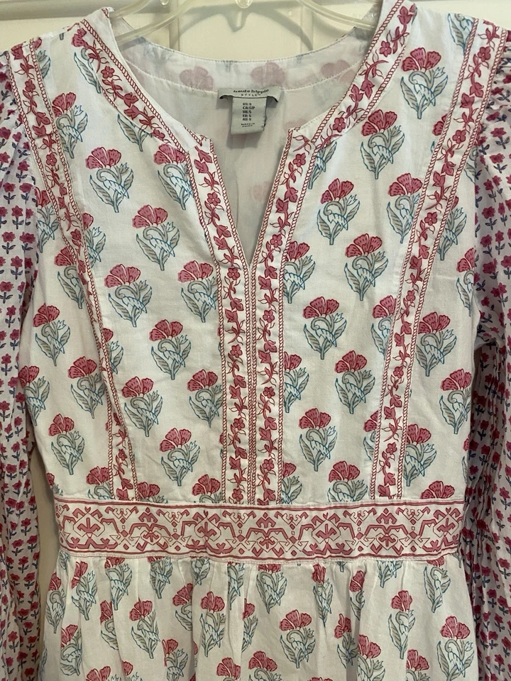 Haute Hippie Pink & White Floral Cotton Lined Boho Dress, Size Small - Image 4 of 4