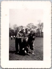 Vintage Snapshot Group Of Friends in Park 1940s