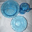 Tiara See-Saw Marjorie Daw Blue Glass 3-Piece Dish Set, Boxed Nursery Rhyme  — photo 1