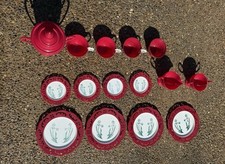 Vintage 1950's Child's Plastic Play Kitchen Dinnerware set 16 Pieces,Great shape