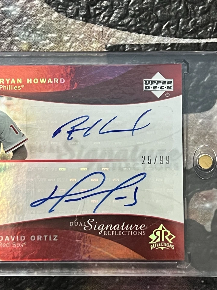 2005 Upper Deck Reflections Двойной АВТО Дэвид Ортис и Райан Ховард #RHDO Красный /99🔥 - Изображение 3 из 4