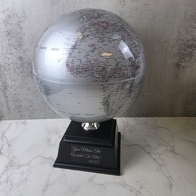 Things Remembered Solar Powered Globe Self Spinning With Black Base - Engraved 