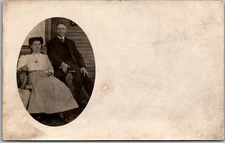 Antique RPPC Postcard Vintage Couple Portrait, Formal Attire, Seated 1920s