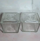Federal Glass 4" Square Refrigerator Dish Embossed Veggie Lid Clear Vintage EUC