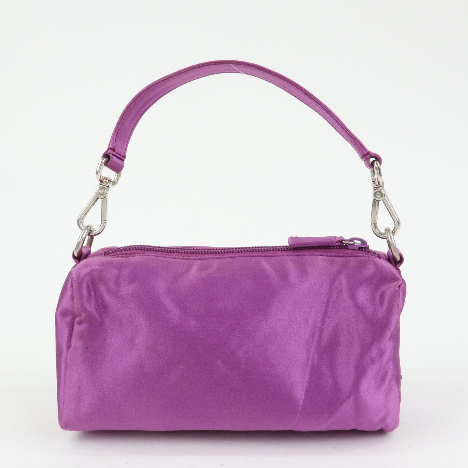 PRADA Triangle Logo Satin Mini Hand Bag Pochette Pouch Purple Authentic Used F/S image 2